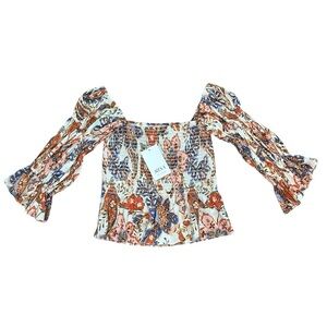 NWT Misa Los Angeles Vida Floral Smocked Off Shoulder Cropped Top - Size XS